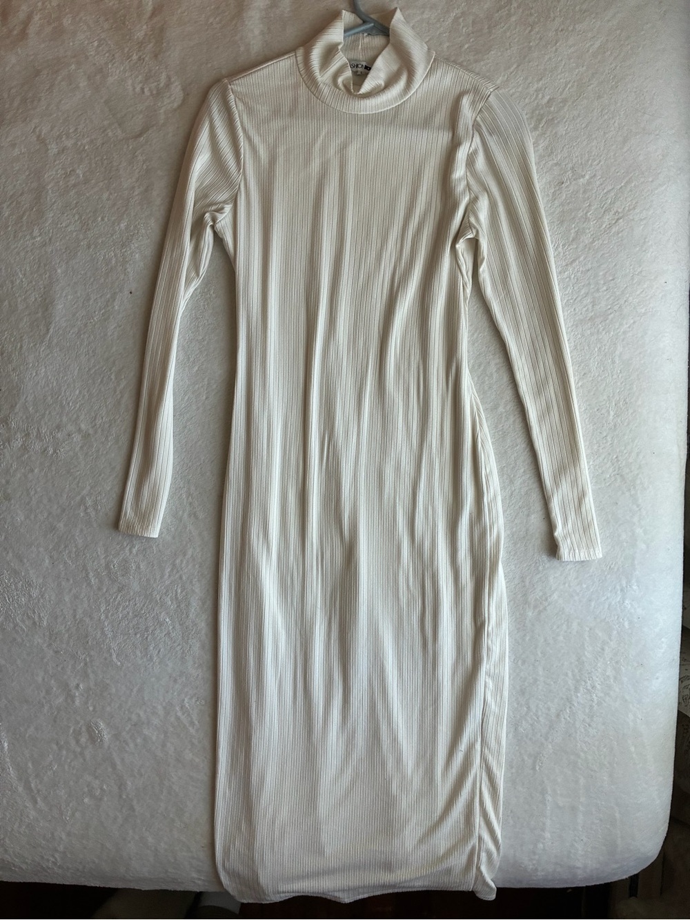 Fashion Nova Ivory Ribbed Long Sleeve Turtleneck Midi Dress